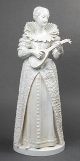 Meissen Signed Woman Playing Lute Porcelain Figure