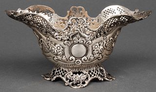 English Silver, Pierced & Repousse Pedestal Dish