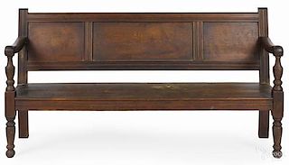 English pine and yewwood settle bench, late 18th