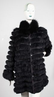 Linda Richards Black Silk And Fox Fur Coat