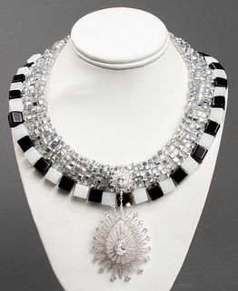 Vilaiwan Black & White Onyx Rhinestone Necklace