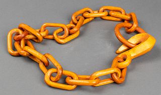 Unusual French Carved Wood Chain Link Necklace