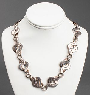 Vintage Taxco Mexcian Silver Wave Link Necklace