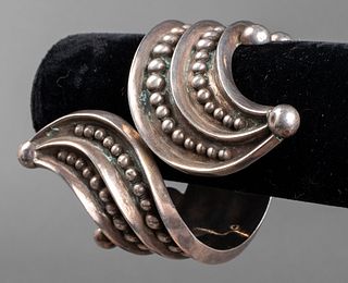 Taxco Mexican Silver Ornate Cuff Bangle Bracelet