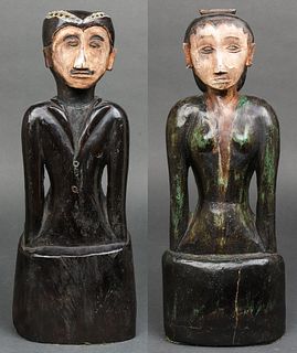Southeast Asian Tribal Carved Wood Figures, Pair