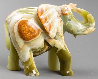Large Carved Green Onyx Elephant Sculpture