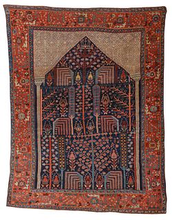 Exceptional Bakshaish Prayer Rug, Persia, ca. 1850; 7 ft. 9 in. x 5 ft. 10 in.