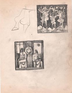 Groups of Figures, Graphite, John Ulbricht, 1940's