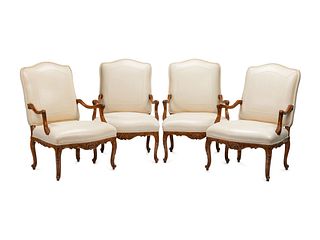 A Set of Four Regence Style Leather-Upholstered Armchairs