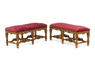 A Pair of Louis XIV Style Giltwood Benches