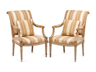 A Pair of Louis XVI Gray-Painted Fauteuils