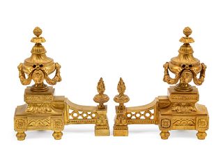 A Pair of Louis XVI Style Gilt Bronze Chenets