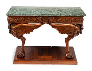 An Empire Style Carved Mahogany Marble-Top Pier Table