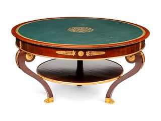 An Empire Style Gilt Bronze Mounted Mahogany Leather-Top Center Table