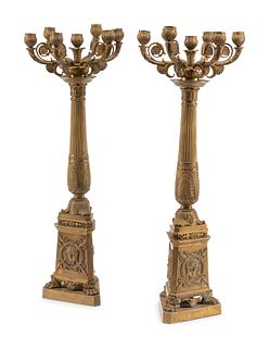 A Pair of Empire Style Gilt Bronze Seven-Light Candelabra