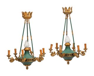 A Pair of Empire Style Seven-Light Chandeliers