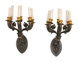 A Pair of Empire Style Bronze Six-Light Sconces