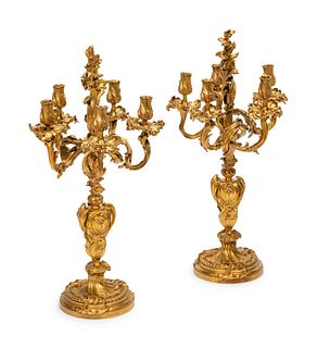 A Pair of Napoleon III Gilt Bronze Five-Light Candelabra