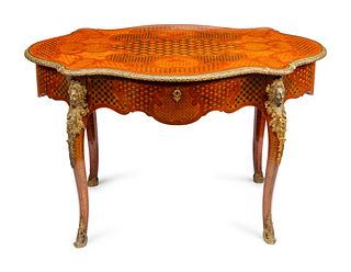 A Napoleon III Style Gilt Bronze Mounted Marquetry Center Table