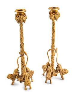 A Pair of Neoclassical Style Gilt Bronze Candlesticks