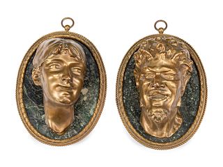 A Pair of French Gilt Bronze and Marble Relief Plaques After Claude Michel (Clodion)