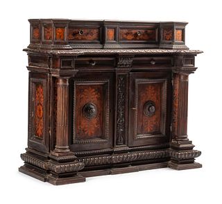 An Italian Baroque Walnut and Marquetry Cabinet