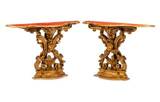 A Pair of Italian Giltwood Console Tables