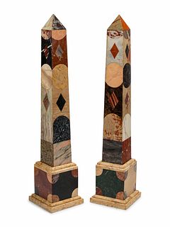 A Pair of Large Grand Tour Style Specimen Marble Obelisks