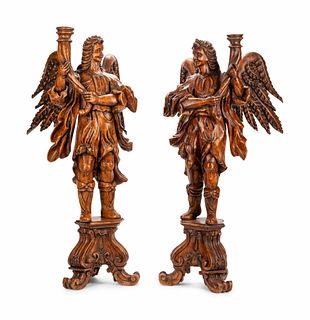 A Pair of Italian Carved Wood Figural Torcheres