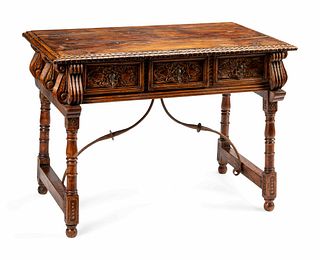 A Spanish Baroque Style Iron Mounted Trestle Table