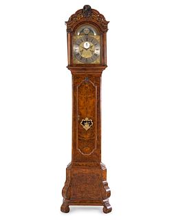 A Dutch Gilt Bronze Mounted Burl Walnut Tall Case Clock
