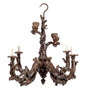 A Black Forest Style Patinated Bronze Chandelier