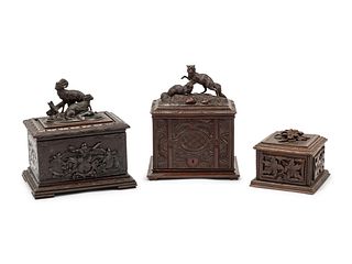 Three Black Forest Carved Wood Humidors