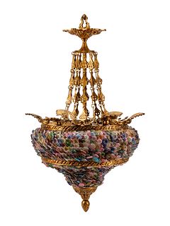 A Continental Gilt Bronze and Colored Glass Lantern