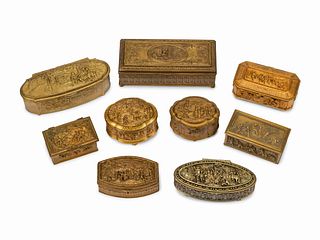 A Collection of Nine Continental Bronze Boxes