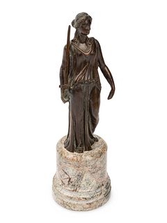 A Continental Patinated Bronze Figure on a Marble Base
