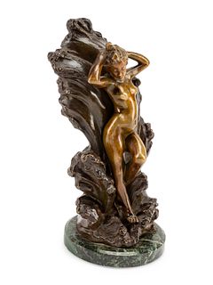 A Continental Gilt and Patinated Bronze Figure of a Nude Against Waves