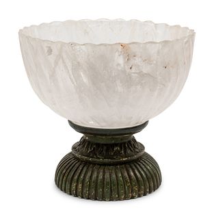 A Large Rock Crystal Center Bowl on a Painted Wood Base