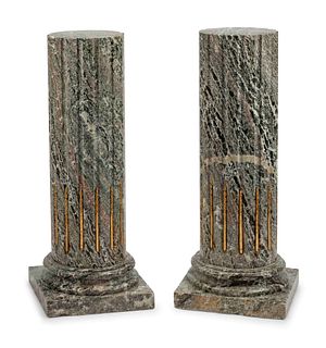 A Pair of Continental Gilt Bronze Mounted Marble Pedestals