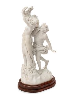 A Continental Marble Figural Group on a Wood Base