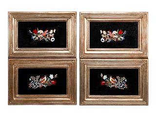 A Set of Four Pietra Dura Plaques in Giltwood Frames