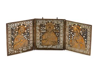 A Byzantine Style Enameled Bronze Triptych