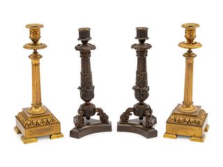 Two Pairs of Continental Bronze Candlesticks