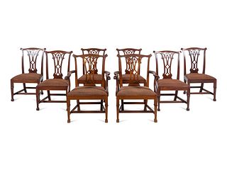 A Set of Eight George III Mahogany Dining Chairs in the Chippendale Taste