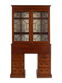 A George III Style Mahogany Secretary Bookcase   