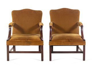 A Pair of George III Style Mahogany Library Chairs
