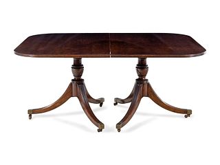 A George III Style Mahogany Triple-Pedestal Dining Table   