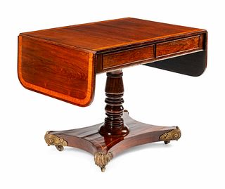 A Regency Gilt Bronze Mounted Satinwood-Banded Mahogany Sofa Table
