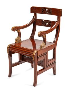 A Regency Style Mahogany Armchair Converting to Library Steps