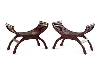 A Pair of Regency Style Cane Upholstered Mahogany Window Seats